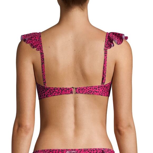Juicy Couture Leopard Print Bikini Swimsuit Top Cap Sleeves Women’s Size Large - Picture 2 of 8